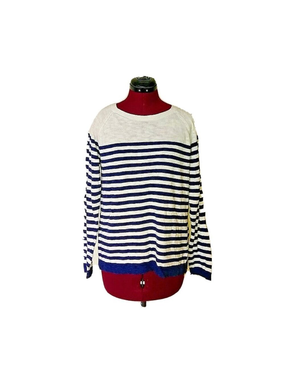 GAP Women’s Sweater Large Blue White Striped Pullover Knit Long Sleeve Top